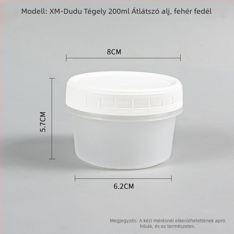 Élelmiszerbiztonságos egyszer használatos ebédes doboz fedéllel, kerek alak, PP anyag, mikrosütőben használható, fagyasztásra alkalmas.