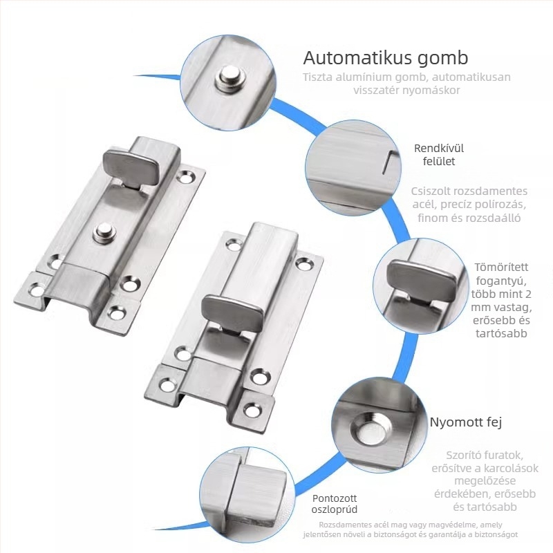 Automata rugós ajtózár Type A, rozsdamentes acél, csiszolt felület, modern minimalista stílus, alkalmas bútorokhoz