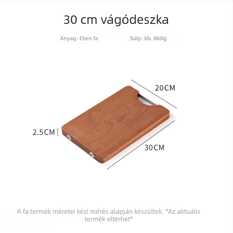 Ebenfa vágódeszka, tömörfa, négyzet alakú, kétoldalas, többfunkciós konyhai vágódeszka
