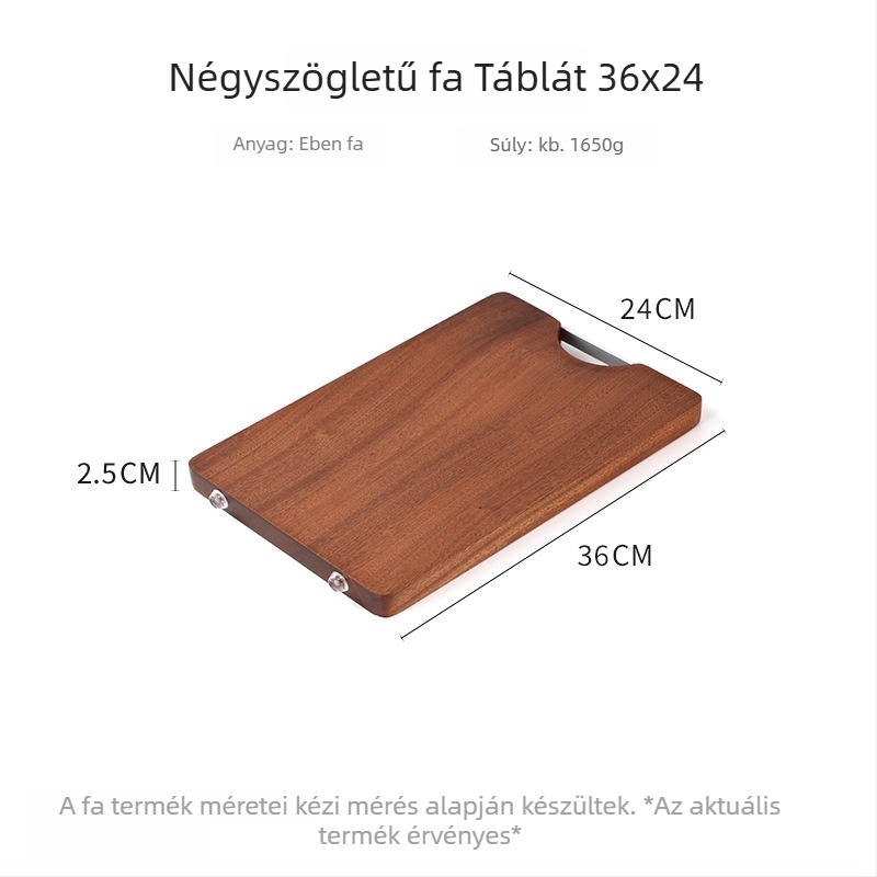 Ebenfa vágódeszka, tömörfa, négyzet alakú, kétoldalas, többfunkciós konyhai vágódeszka