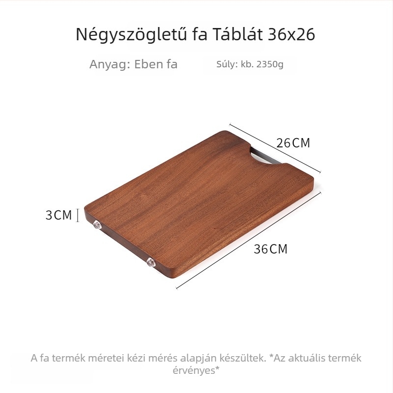 Ebenfa vágódeszka, tömörfa, négyzet alakú, kétoldalas, többfunkciós konyhai vágódeszka