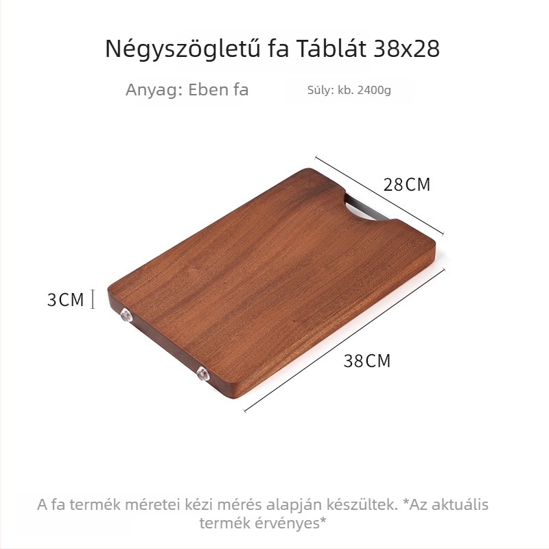 Ebenfa vágódeszka, tömörfa, négyzet alakú, kétoldalas, többfunkciós konyhai vágódeszka