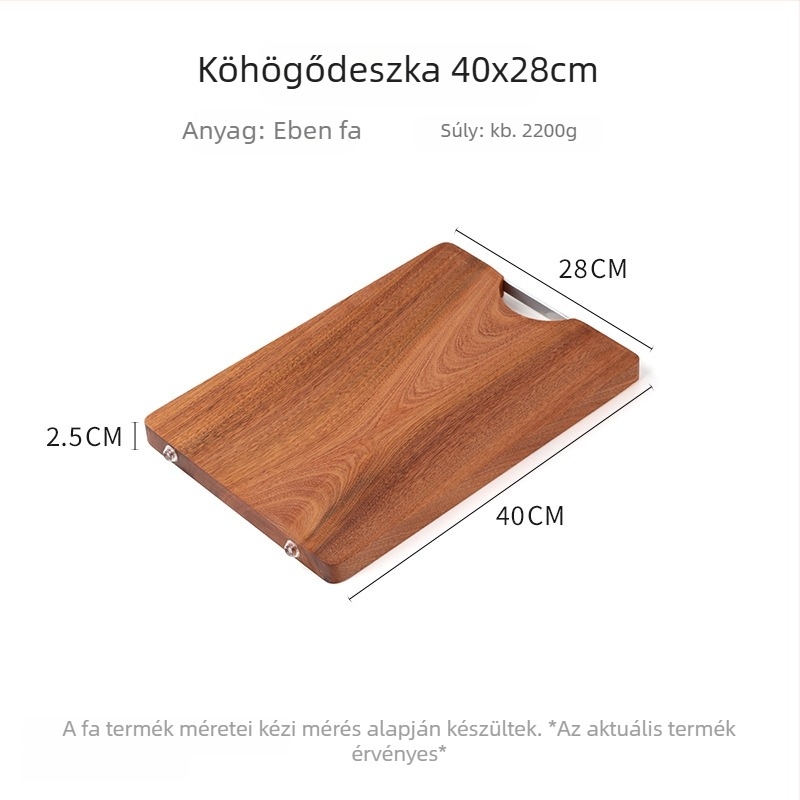 Ebenfa vágódeszka, tömörfa, négyzet alakú, kétoldalas, többfunkciós konyhai vágódeszka