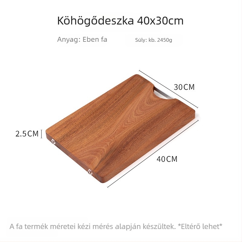 Ebenfa vágódeszka, tömörfa, négyzet alakú, kétoldalas, többfunkciós konyhai vágódeszka