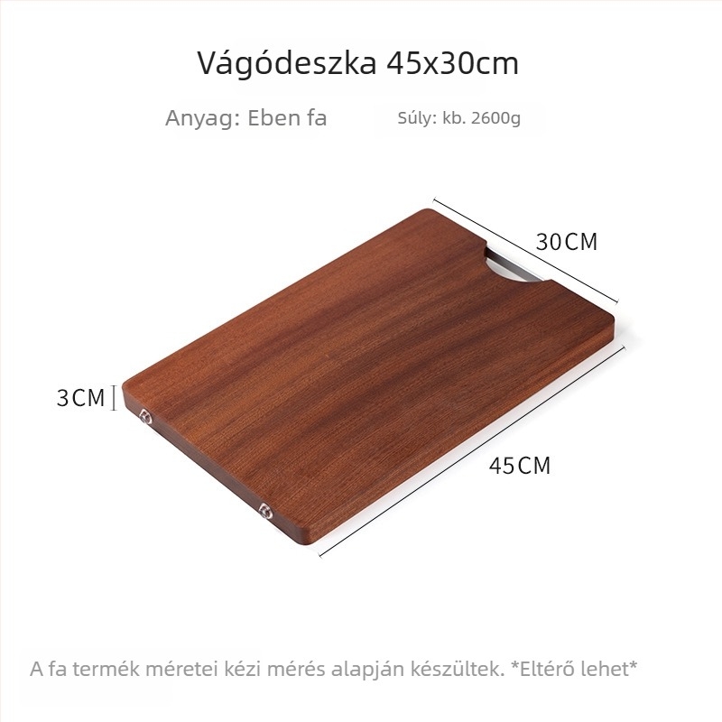 Ebenfa vágódeszka, tömörfa, négyzet alakú, kétoldalas, többfunkciós konyhai vágódeszka