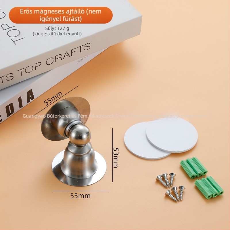 Bell ajtóstopper – rozsdamentes acélból, furat nélkül, Ct-01 falra szerelhető, erős magnet, automatikus működés