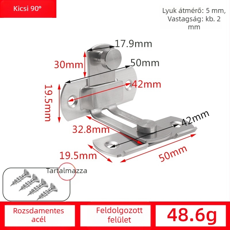 Pillangózár ajtóhoz, rozsdamentes acélból, drótos felületkezelés, modell 001, modern egyszerű stílus