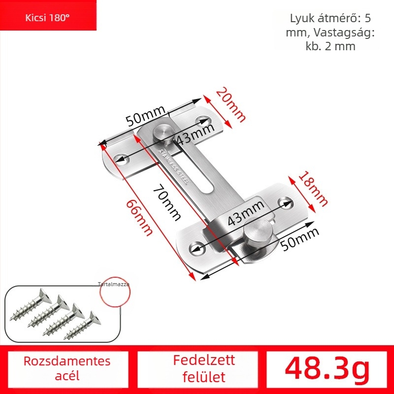 Pillangózár ajtóhoz, rozsdamentes acélból, drótos felületkezelés, modell 001, modern egyszerű stílus