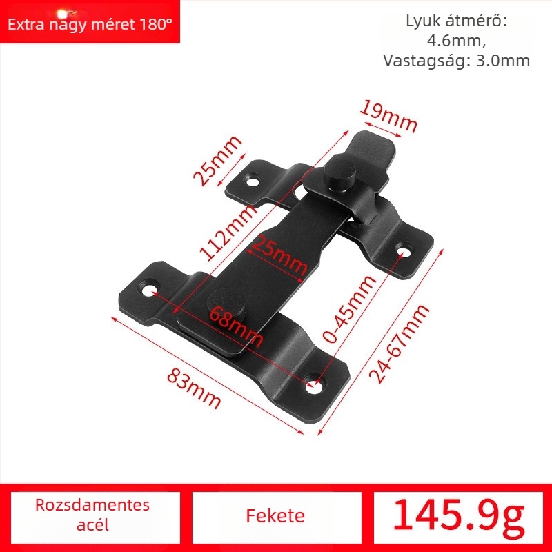 Pillangózár ajtóhoz, rozsdamentes acélból, drótos felületkezelés, modell 001, modern egyszerű stílus