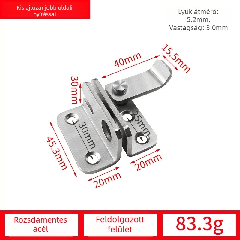 Pillangózár ajtóhoz, rozsdamentes acélból, drótos felületkezelés, modell 001, modern egyszerű stílus