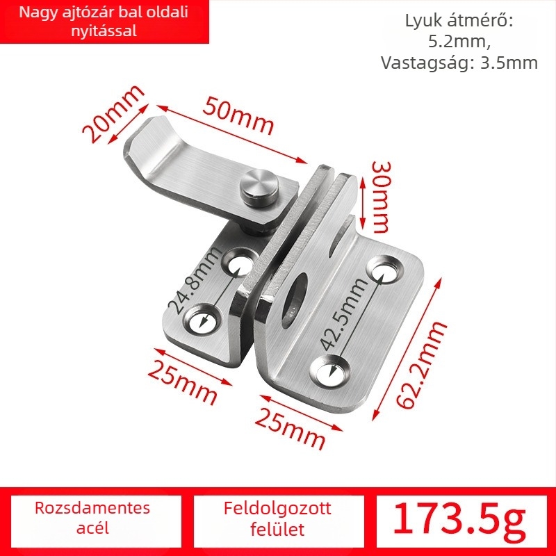 Pillangózár ajtóhoz, rozsdamentes acélból, drótos felületkezelés, modell 001, modern egyszerű stílus