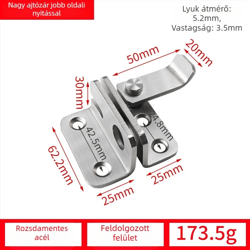Pillangózár ajtóhoz, rozsdamentes acélból, drótos felületkezelés, modell 001, modern egyszerű stílus