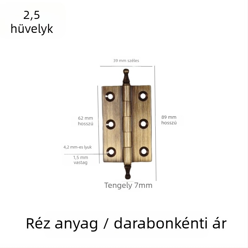 ajtópánt, kefével csiszolt réz-nikkel ötvözetből készült, tömörfa bútorokhoz, termékkód 7703