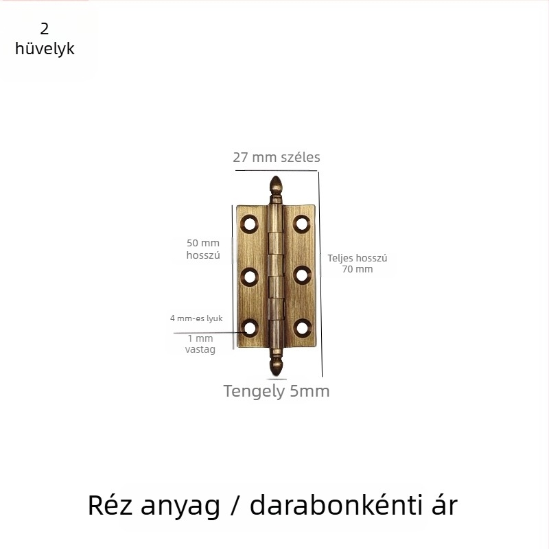 ajtópánt, kefével csiszolt réz-nikkel ötvözetből készült, tömörfa bútorokhoz, termékkód 7703
