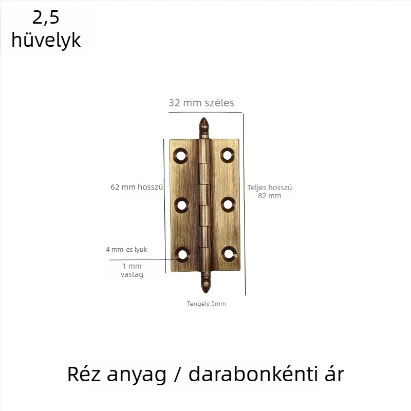 ajtópánt, kefével csiszolt réz-nikkel ötvözetből készült, tömörfa bútorokhoz, termékkód 7703