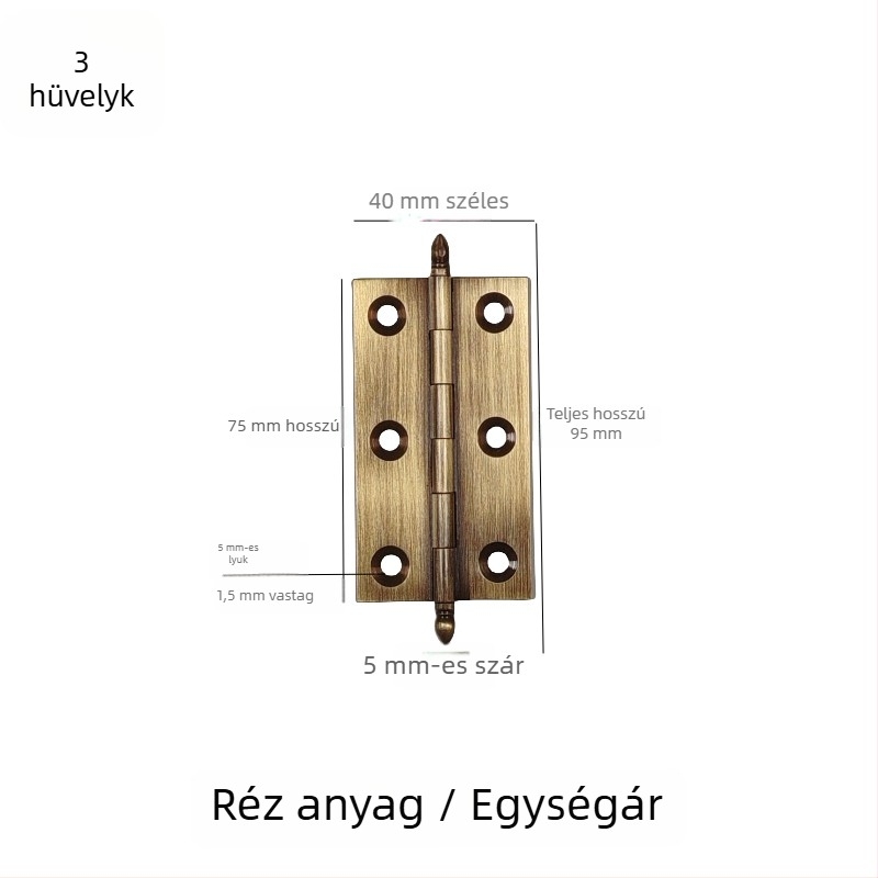 ajtópánt, kefével csiszolt réz-nikkel ötvözetből készült, tömörfa bútorokhoz, termékkód 7703