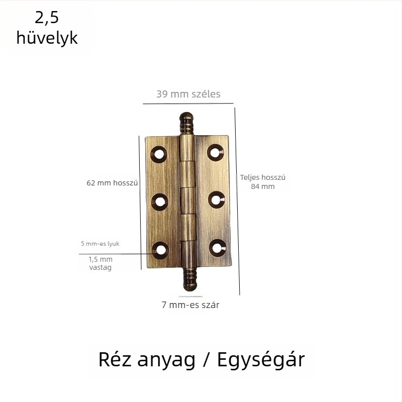 ajtópánt, kefével csiszolt réz-nikkel ötvözetből készült, tömörfa bútorokhoz, termékkód 7703