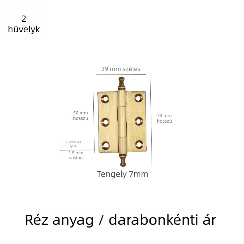 ajtópánt, kefével csiszolt réz-nikkel ötvözetből készült, tömörfa bútorokhoz, termékkód 7703