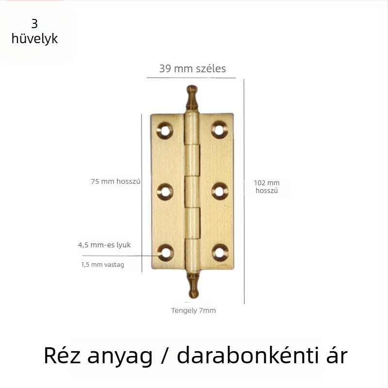 ajtópánt, kefével csiszolt réz-nikkel ötvözetből készült, tömörfa bútorokhoz, termékkód 7703