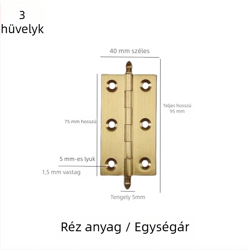ajtópánt, kefével csiszolt réz-nikkel ötvözetből készült, tömörfa bútorokhoz, termékkód 7703