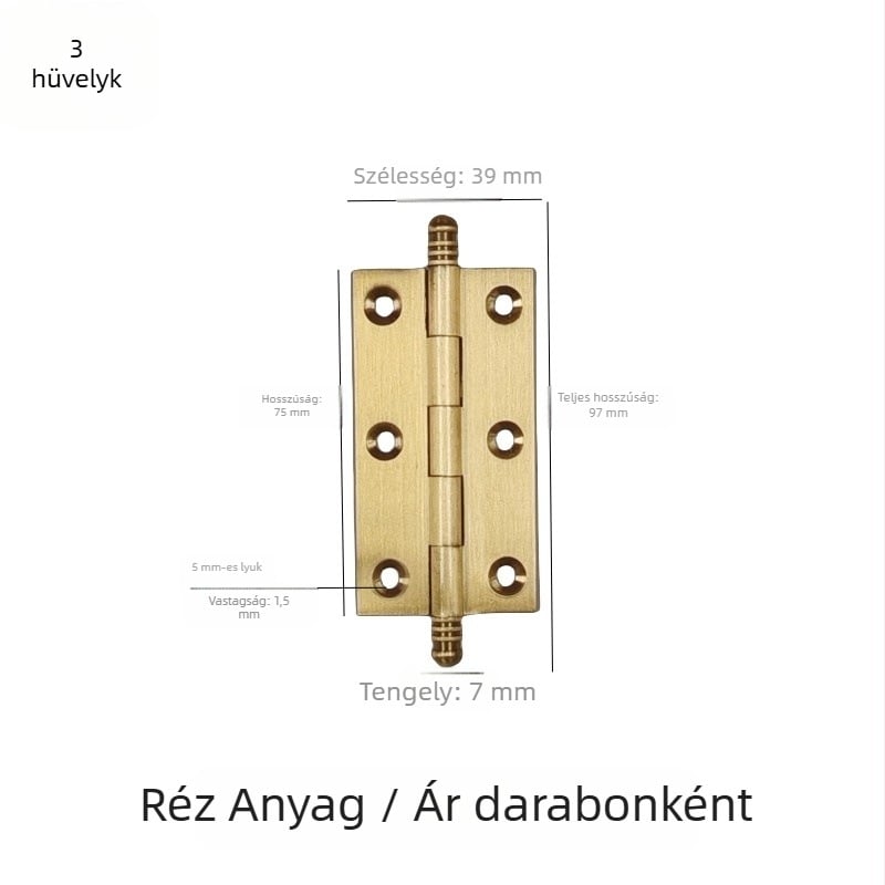 ajtópánt, kefével csiszolt réz-nikkel ötvözetből készült, tömörfa bútorokhoz, termékkód 7703