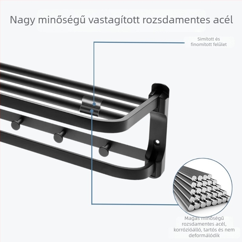 Falra szerelhető törölközőtartó rozsdamentes acélból, 2 rétegű, finom polírozás, teherbírás 20, perforált rögzítés