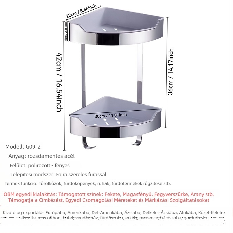 Falra szerelhető törölközőtartó rozsdamentes acélból, 2 rétegű, finom polírozás, teherbírás 20, perforált rögzítés