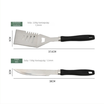 Hordozható BBQ eszközkészlet 410 rozsdamentes acélból, tök alakú nyéllel, Oxford vászon tokban — tartalmaz kés, csipesz, ecset, villa, nyárs és sütőlapát