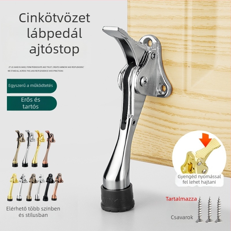 Lábas működtetésű ajtóstop, cinkötvözet, elektroplakolt felület, falra szerelhető CT-01, kézi irányítás, Feiyang, modern minimalist stílus