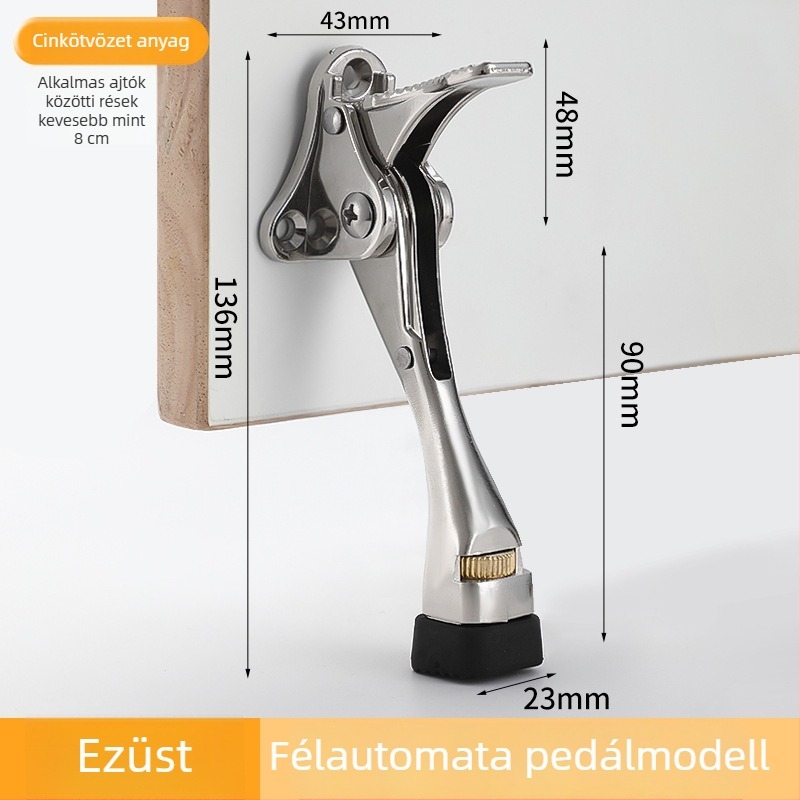 Lábas működtetésű ajtóstop, cinkötvözet, elektroplakolt felület, falra szerelhető CT-01, kézi irányítás, Feiyang, modern minimalist stílus