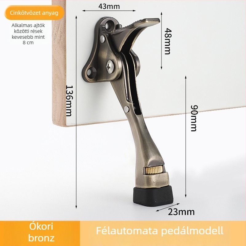 Lábas működtetésű ajtóstop, cinkötvözet, elektroplakolt felület, falra szerelhető CT-01, kézi irányítás, Feiyang, modern minimalist stílus