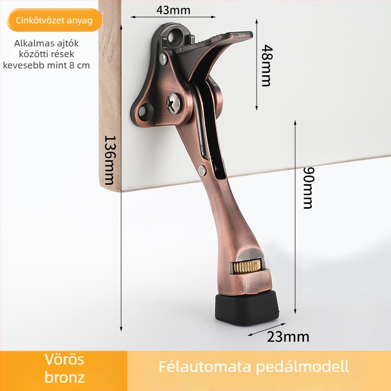 Lábas működtetésű ajtóstop, cinkötvözet, elektroplakolt felület, falra szerelhető CT-01, kézi irányítás, Feiyang, modern minimalist stílus
