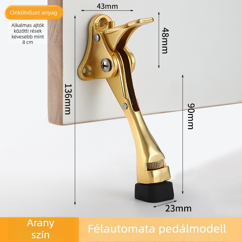 Lábas működtetésű ajtóstop, cinkötvözet, elektroplakolt felület, falra szerelhető CT-01, kézi irányítás, Feiyang, modern minimalist stílus