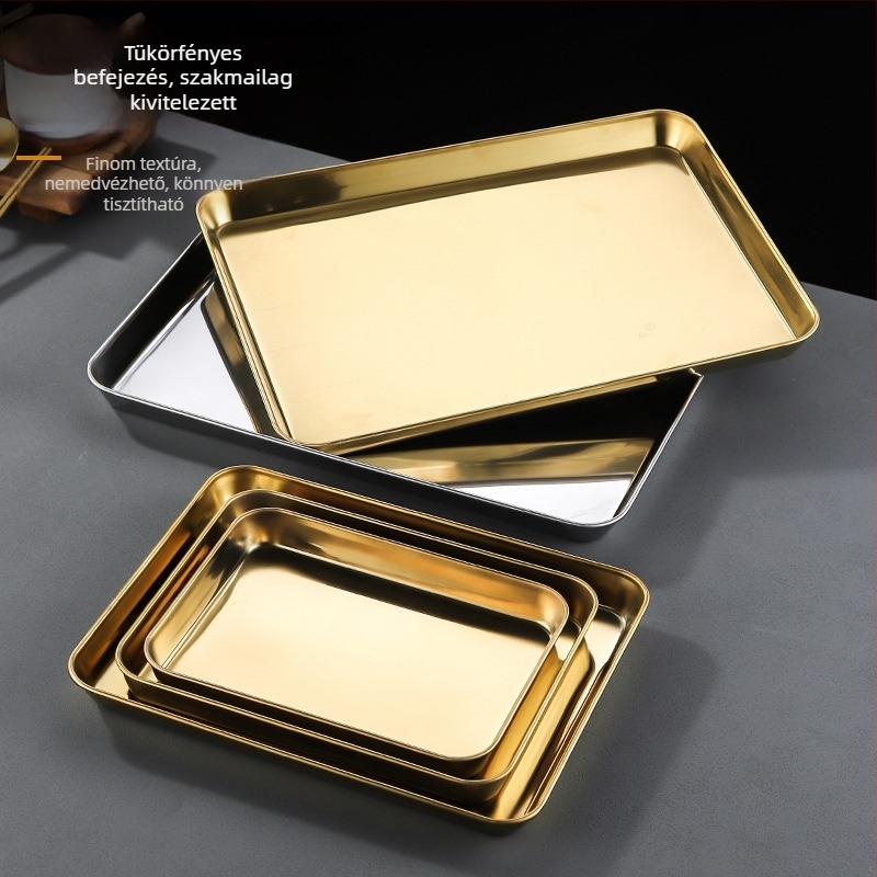 Koreai stílusú rozsdamentes acél négyszögletes tál, mikrohullámú sütőben használható, modern minimalista dizájn, prémium minőség