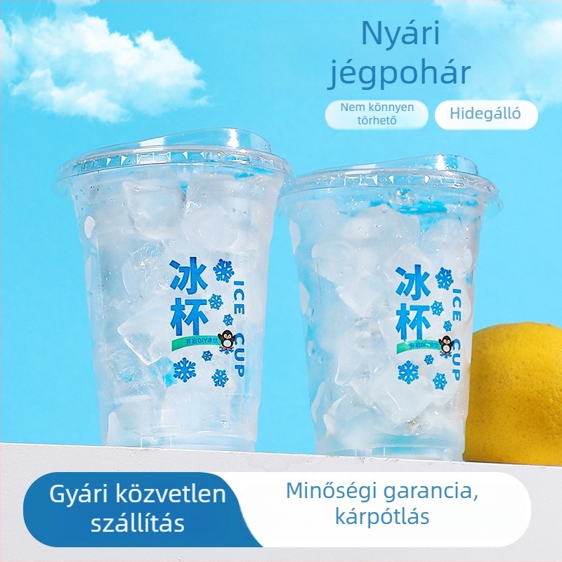 Egyszer használatos PET műanyag pohár hideg italokhoz, ovális alak, átlátszó kivitel, 401–500 ml térfogat, tej- vagy kávéitalokhoz alkalmas