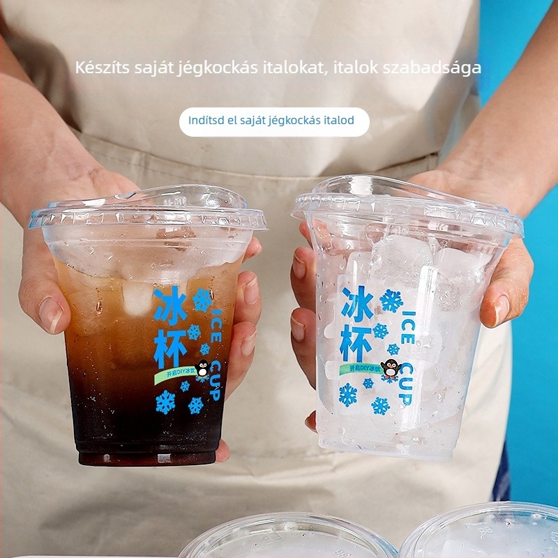 Egyszer használatos PET műanyag pohár hideg italokhoz, ovális alak, átlátszó kivitel, 401–500 ml térfogat, tej- vagy kávéitalokhoz alkalmas