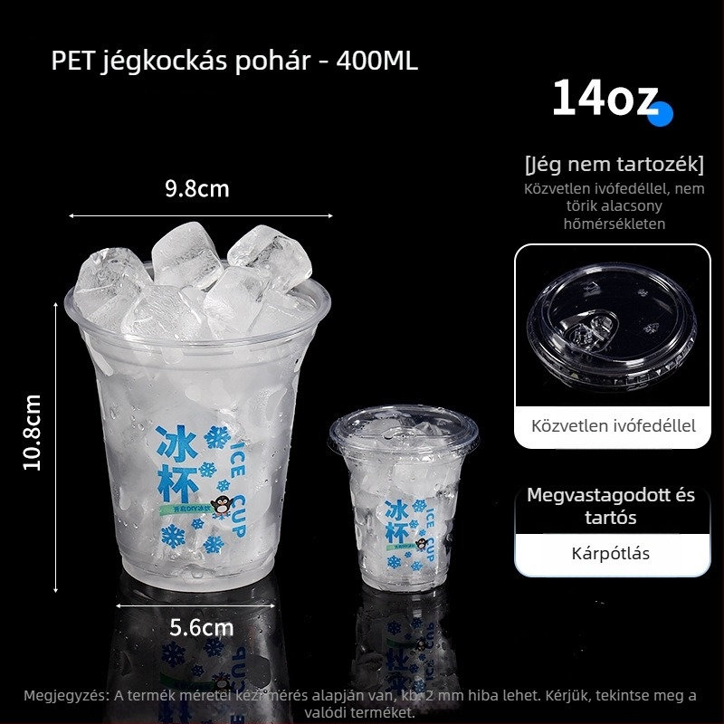 Egyszer használatos PET műanyag pohár hideg italokhoz, ovális alak, átlátszó kivitel, 401–500 ml térfogat, tej- vagy kávéitalokhoz alkalmas