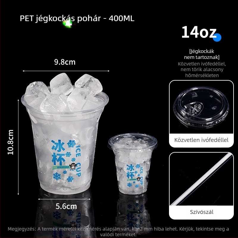 Egyszer használatos PET műanyag pohár hideg italokhoz, ovális alak, átlátszó kivitel, 401–500 ml térfogat, tej- vagy kávéitalokhoz alkalmas