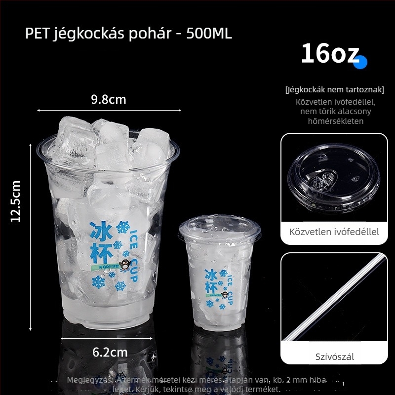 Egyszer használatos PET műanyag pohár hideg italokhoz, ovális alak, átlátszó kivitel, 401–500 ml térfogat, tej- vagy kávéitalokhoz alkalmas