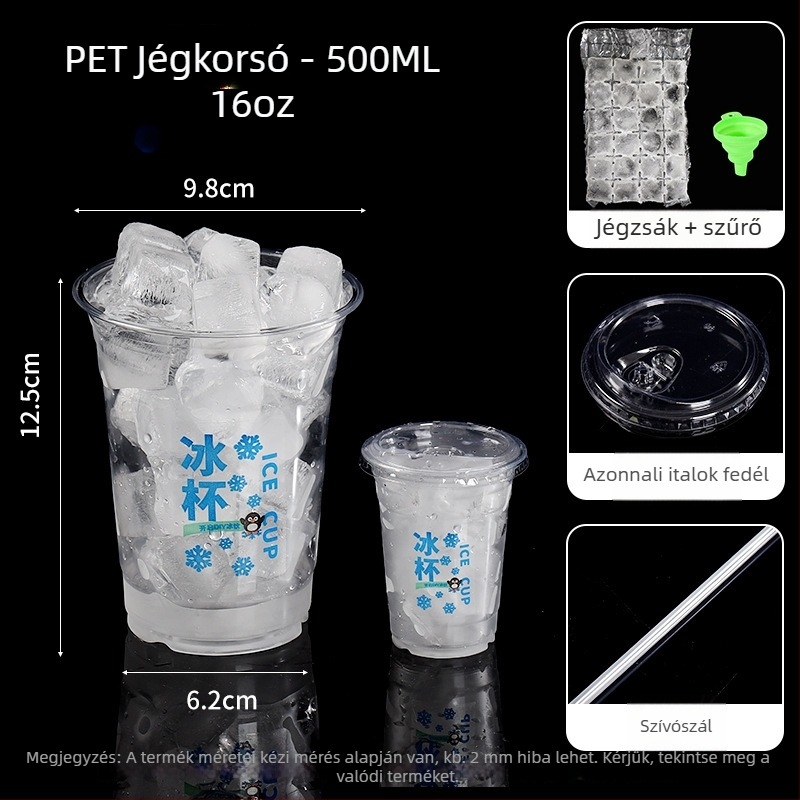 Egyszer használatos PET műanyag pohár hideg italokhoz, ovális alak, átlátszó kivitel, 401–500 ml térfogat, tej- vagy kávéitalokhoz alkalmas