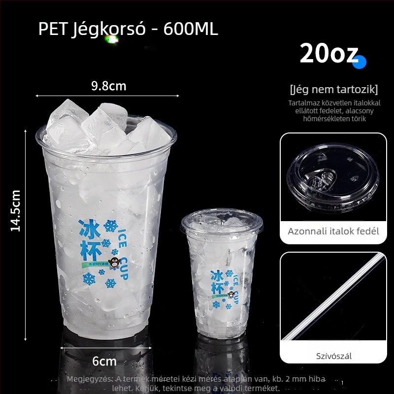 Egyszer használatos PET műanyag pohár hideg italokhoz, ovális alak, átlátszó kivitel, 401–500 ml térfogat, tej- vagy kávéitalokhoz alkalmas
