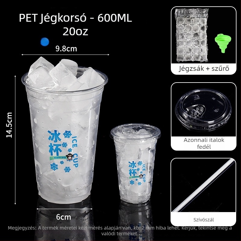 Egyszer használatos PET műanyag pohár hideg italokhoz, ovális alak, átlátszó kivitel, 401–500 ml térfogat, tej- vagy kávéitalokhoz alkalmas