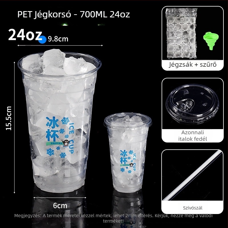 Egyszer használatos PET műanyag pohár hideg italokhoz, ovális alak, átlátszó kivitel, 401–500 ml térfogat, tej- vagy kávéitalokhoz alkalmas