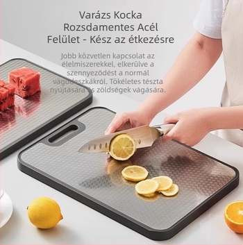 304 rozsdamentes acél vágódeszka – antibakteriális, csúszásmentes, kétoldalas, konyhai