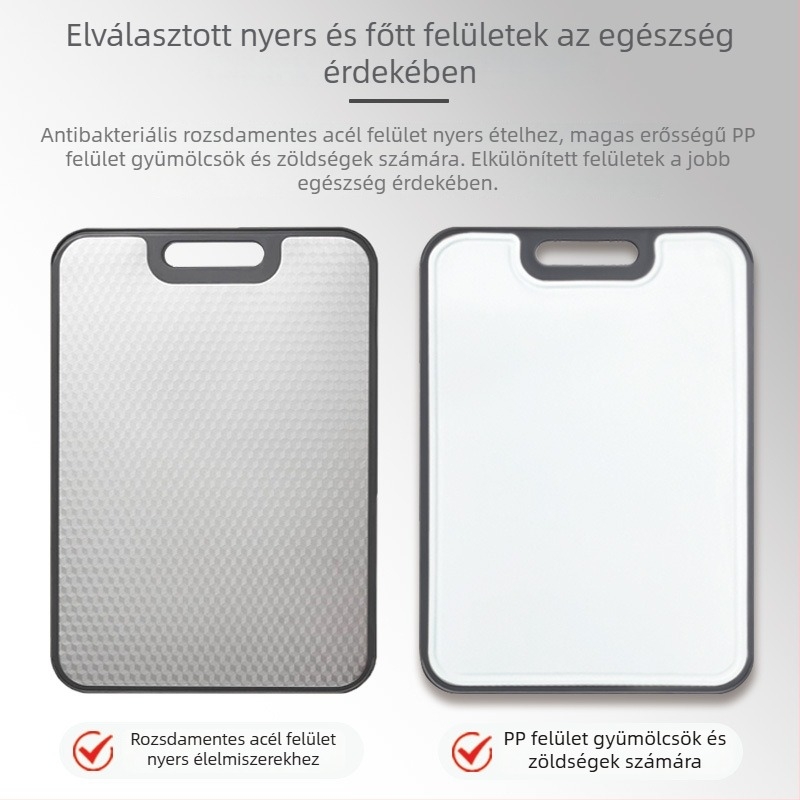 304 rozsdamentes acél vágódeszka – antibakteriális, csúszásmentes, kétoldalas, konyhai