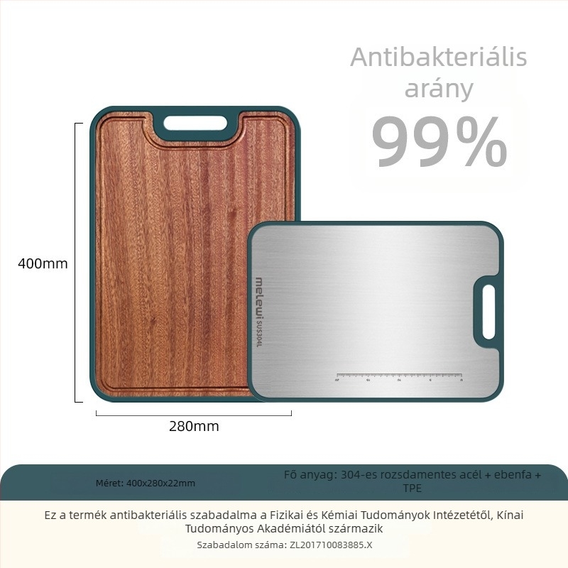 304 rozsdamentes acél vágódeszka – antibakteriális, csúszásmentes, kétoldalas, konyhai