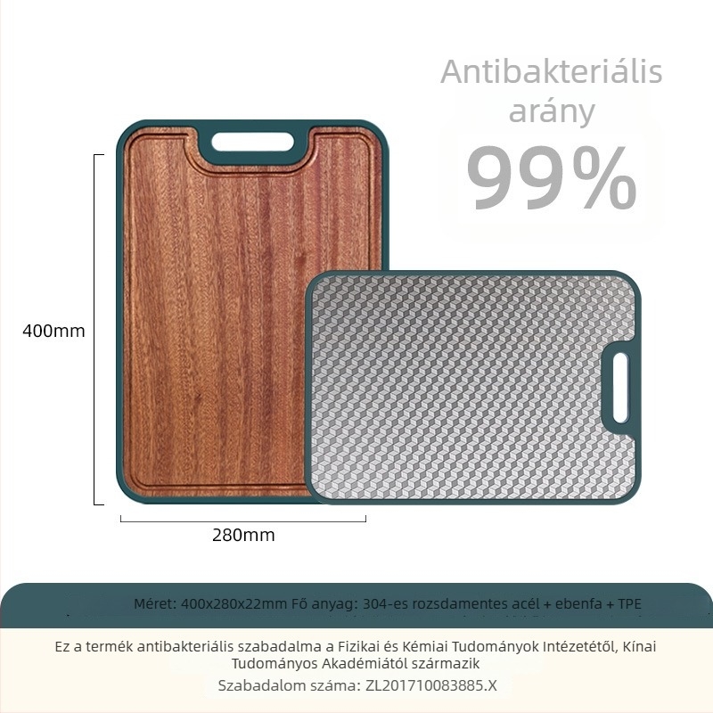 304 rozsdamentes acél vágódeszka – antibakteriális, csúszásmentes, kétoldalas, konyhai