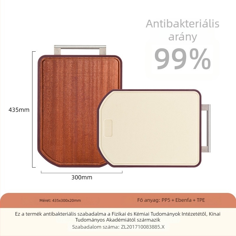 304 rozsdamentes acél vágódeszka – antibakteriális, csúszásmentes, kétoldalas, konyhai