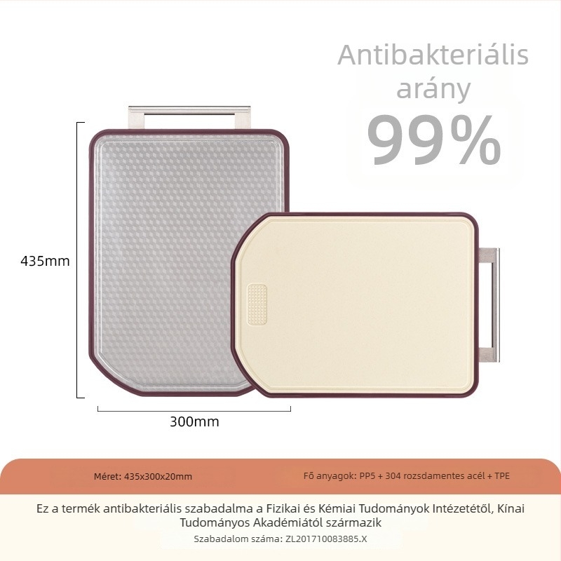304 rozsdamentes acél vágódeszka – antibakteriális, csúszásmentes, kétoldalas, konyhai