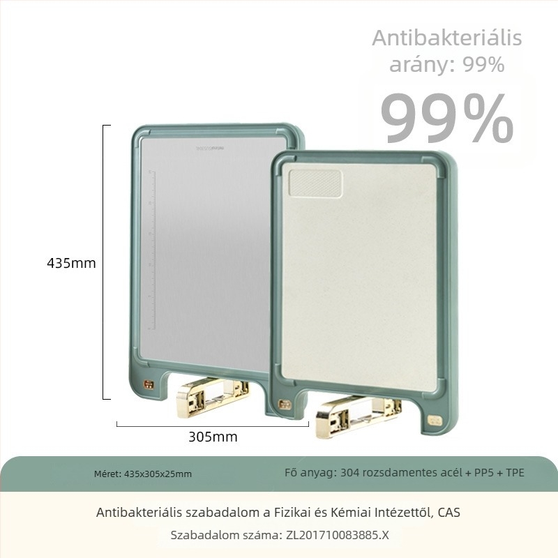 304 rozsdamentes acél vágódeszka – antibakteriális, csúszásmentes, kétoldalas, konyhai
